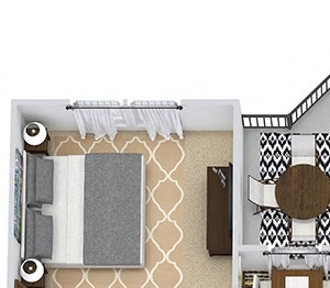 The Patterson 3D The Patterson 3D. 1 bedroom apartment. Kitchen with island open to living/dinning rooms. 1 full bathroom. Walk-in closet. Patio/balcony.